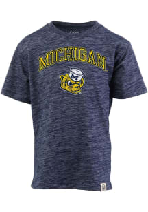 Youth Michigan Wolverines Blue Wes and Willy Vintage Arch Mascot Short Sleeve Fashion T-Shirt