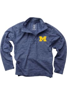 Wes and Willy Michigan Wolverines Youth Navy Blue Cloudy Yarn Primary Long Sleeve Quarter Zip Shir..