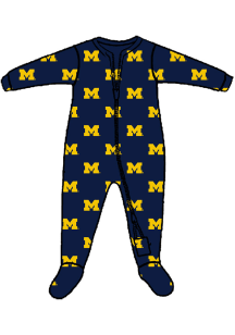 Baby Michigan Wolverines Navy Blue Wes and Willy All Over Footie Loungewear One Piece Pajamas