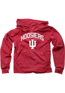 Boys Indiana Hoosiers Cardinal Wes and Willy Vintage Arch Mascot Long Sleeve Hooded Sweatshirt