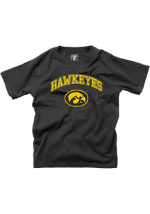 Youth Iowa Hawkeyes Black Wes and Willy Jersey Vintage Arch Mascot Short Sleeve T-Shirt