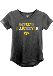 Girls Iowa Hawkeyes Black Wes and Willy Multi Font Short Sleeve Fashion T-Shirt