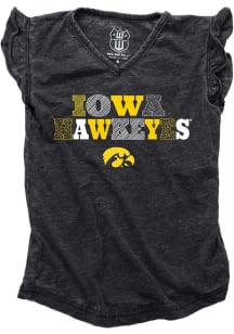 Toddler Girls Iowa Hawkeyes Black Wes and Willy Ruffle Multi Font Short Sleeve T-Shirt
