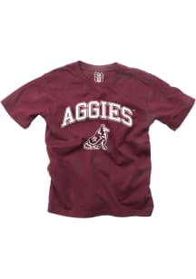 Wes and Willy Texas A&amp;M Aggies Boys Maroon Jersey Vintage Arch Mascot Short Sleeve T-Shirt