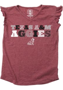 Wes and Willy Texas A&amp;M Aggies Toddler Girls Maroon Ruffle Multi Font Short Sleeve T-Shirt