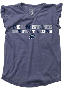 Toddler Girls Penn State Nittany Lions Navy Blue Wes and Willy Ruffle Multi Font Short Sleeve T-..