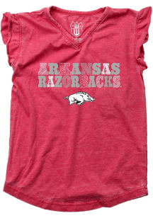 Wes and Willy Arkansas Razorbacks Toddler Girls Cardinal Ruffle Multi Font Short Sleeve T-Shirt