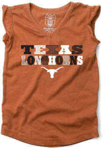 Wes and Willy Texas Longhorns Girls Burnt Orange Ruffle Multi Font Short Sleeve Fashion T-Shirt