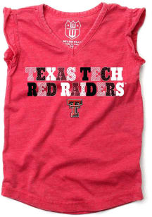 Wes and Willy Texas Tech Red Raiders Toddler Girls Red Ruffle Multi Font Short Sleeve T-Shirt