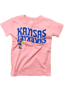 Wes and Willy Kansas Jayhawks Girls Pink Arch Mascot Chant Short Sleeve T-Shirt