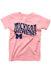 Wes and Willy Michigan Wolverines Girls Pink Arch Mascot Chant Short Sleeve T-Shirt