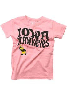 Girls Iowa Hawkeyes Pink Wes and Willy Arch Mascot Chant Short Sleeve T-Shirt