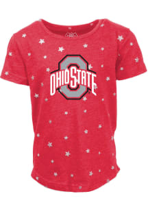 Wes and Willy Ohio State Buckeyes Girls Red Shimmer Star Short Sleeve Fashion T-Shirt