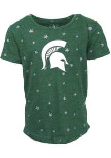 Wes and Willy Michigan State Spartans Girls Green Shimmer Star Short Sleeve Fashion T-Shirt