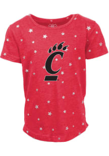 Girls Cincinnati Bearcats Red Wes and Willy Shimmer Star Short Sleeve Fashion T-Shirt