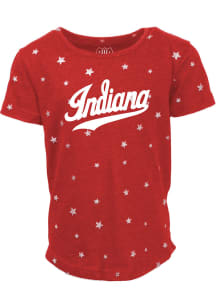 Girls Indiana Hoosiers Cardinal Wes and Willy Shimmer Star Short Sleeve Fashion T-Shirt