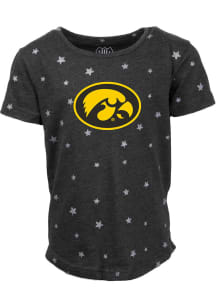 Girls Iowa Hawkeyes Black Wes and Willy Shimmer Star Short Sleeve Fashion T-Shirt