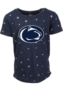 Wes and Willy Penn State Nittany Lions Girls Navy Blue Shimmer Star Short Sleeve Fashion T-Shirt