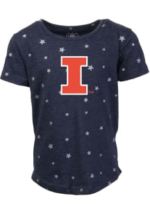 Girls Illinois Fighting Illini Navy Blue Wes and Willy Shimmer Star Short Sleeve Fashion T-Shirt