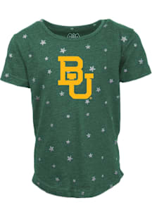 Wes and Willy Baylor Bears Girls Green Shimmer Star Short Sleeve Fashion T-Shirt