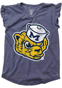 Toddler Girls Michigan Wolverines Navy Blue Wes and Willy Ruffle Vault Short Sleeve T-Shirt