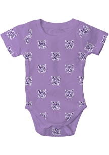 Wes and Willy K-State Wildcats Baby Lavender All Over Print Ratty Cat Short Sleeve One Piece