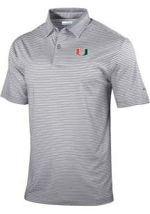 Columbia Miami Hurricanes Mens Grey Heat Seal Golden Hills Short Sleeve Polo