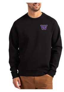 Mens Washington Huskies Black Cutter and Buck Roam Crew Sweatshirt