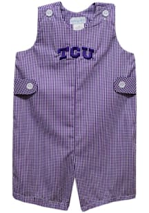 Vive La Fete TCU Horned Frogs Toddler Purple Gingham Overalls