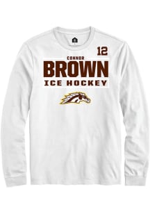 Connor Brown Mens White Western Michigan Broncos NIL Stacked Box Long Sleeve Player T Shirt