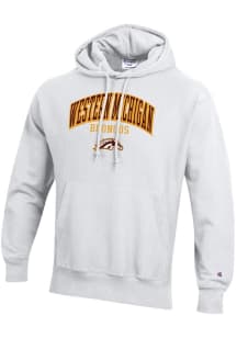 Mens Western Michigan Broncos White Champion Arch Mascot Logo Reverse Weave Hooded Sweatshirt