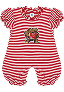 Baby Red Maryland Terrapins Stripe Puff Sleeve Short Sleeve One Piece
