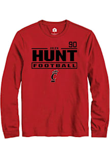 Jalen Hunt Cincinnati Bearcats Red Football NIL Stacked Box Long Sleeve Player T Shirt