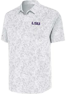 Antigua LSU Tigers Mens White Lush Woven Short Sleeve Dress Shirt