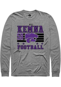 Will Kemna Mens Grey K-State Wildcats NIL Striped Long Sleeve Player T Shirt