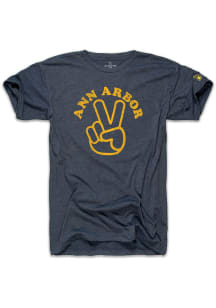 The Mitten State Ann Arbor Navy Blue Peace Sign Short Sleeve Fashion T Shirt