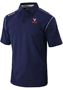 Columbia Virginia Cavaliers Mens Navy Blue Heat Seal Omni Wick Shotgun Short Sleeve Polo