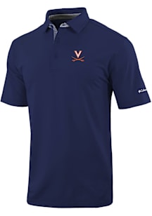 Columbia Virginia Cavaliers Mens Navy Blue Heat Seal Even Lie Short Sleeve Polo