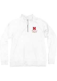 Blue 84 Nebraska Cornhuskers Womens White Sanded Volleyball Qtr Zip