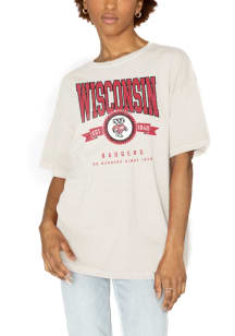 Wisconsin Badgers Ivory Gameday Couture Oversized Vintage Short Sleeve T-Shirt