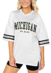 Michigan Wolverines Womens Gameday Couture Oversized Bling Fashion Football Jersey - White
