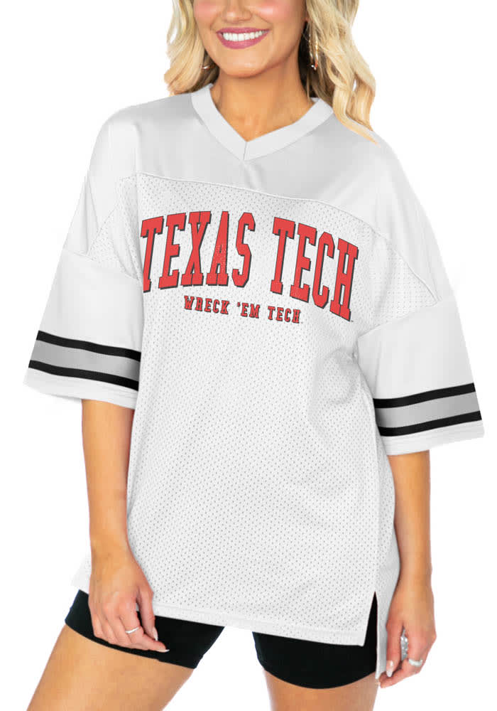 Women's Gameday Couture White Texas Tech Red Raiders Option Play Oversized Mesh Fashion Jersey Size: Large