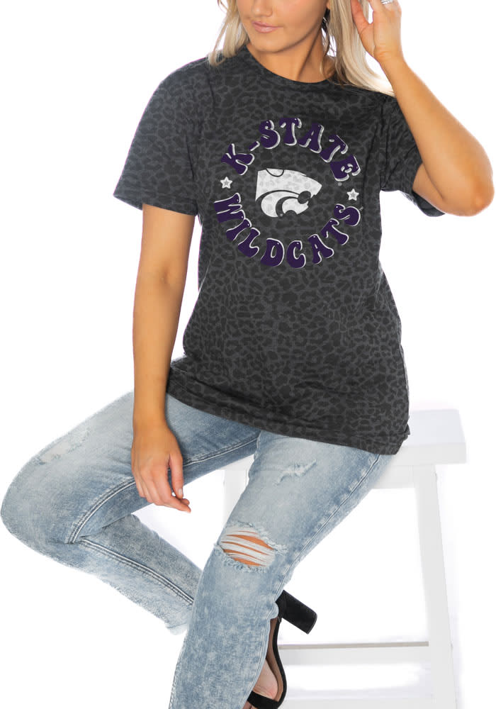 Gameday Couture K-State Wildcats Womens Grey Tonal Leopard Short Sleeve T-Shirt