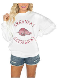 Gameday Couture Arkansas Razorbacks Womens White Drop Shoulder Premium Fleece Crew Sweatshirt