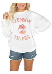 Gameday Couture Clemson Tigers Womens White Drop Shoulder Premium Fleece Crew Sweatshirt