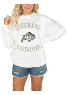 Gameday Couture Colorado Buffaloes Womens White Drop Shoulder Premium Fleece Crew Sweatshirt
