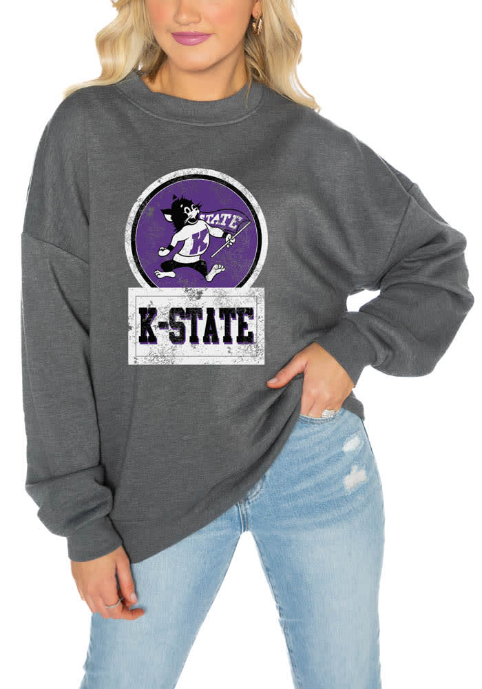 Gameday Couture K-State Wildcats Womens Grey Drop Shoulder Premium Fleece Crew Sweatshirt