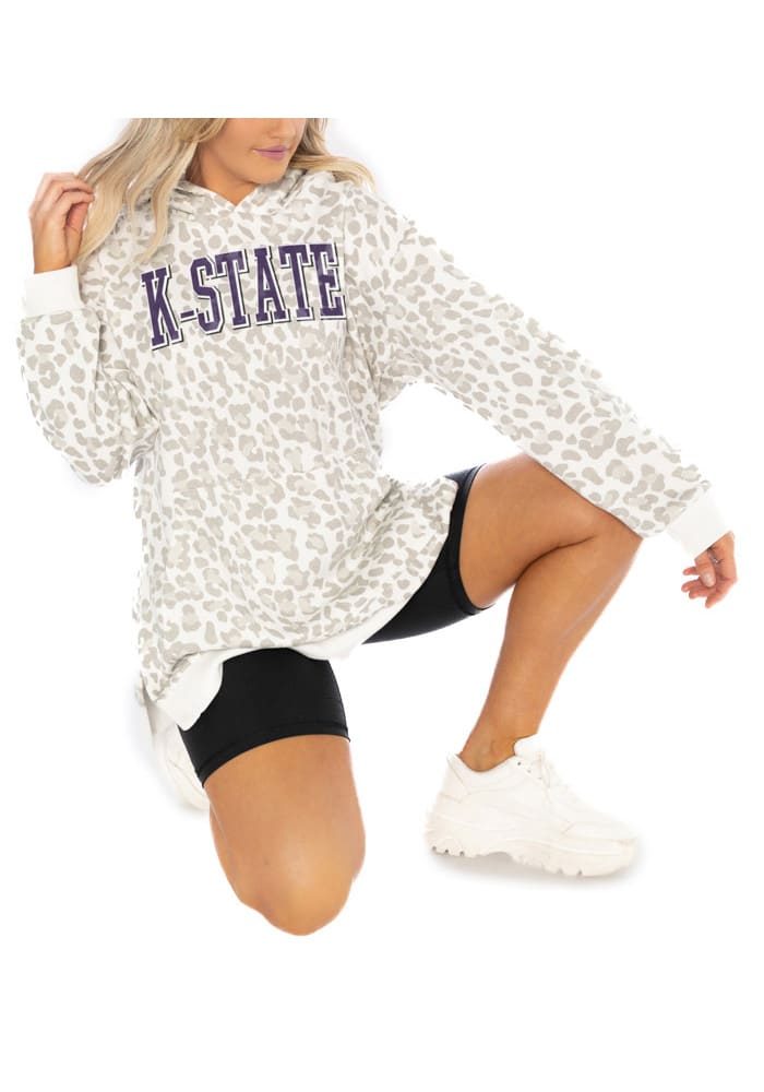 Gameday Couture K-State Wildcats Womens White Leopard Side Slit Hooded Sweatshirt