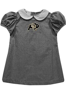 Vive La Fete Colorado Buffaloes Toddler Girls Black Gingham Collar Short Sleeve Dress