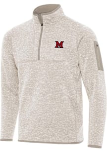 Antigua Miami RedHawks Mens Oatmeal Fortune Long Sleeve Qtr Zip Pullover